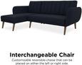 Nowata Brittany Navy Blue Linen Sectional Futon Sofa Bed - 2276629NUK