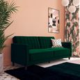 Pin Tufted Futon Sofa Bed - 3 Seater - Green Velvet Fabric -  2164979UK