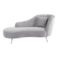 Rene Lounge Chaise - Right Arm - Grey Velvet Fabric with Chrome Legs