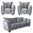 Serena Sofa Set - Silver Grey Fabric - 3+1+1 Seater