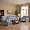 Shelby Recliner Sofa Set - 3+2+1 Seater - Grey Fabric