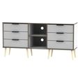 Hong Kong TV Unit - 150cm - with Wooden Legs - Grey and White