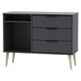 Hong Kong TV Unit - 95cm - with Natural Wooden Legs - Graphite