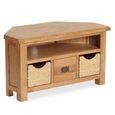 Salisbury Premium Corner TV Unit - 1 Drawer - with Baskets - Oak
