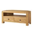Curve Corner TV Unit - 2 Drawer - Oak