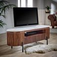 Opal Fluted TV Unit - 140cm - White Marble Top - Mango Wood