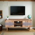 Wilton TV Unit - 145cm - Ribbed - Gold Trim - Acacia Wood