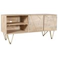 TV Unit - 140cm - Hairpin Legs - Gold Geometric Inlay - Light Mango Wood