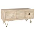 TV Unit - 140cm - Hairpin Legs - Gold Geometric Inlay - Light Mango Wood