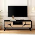 Boho TV Cabinet - 2 Door - 1 Drawer - 150cm - Medium - Geometric Design - Natural and Black - Mango Wood