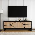 Boho TV Cabinet - 4 Door - 170cm - Large - Geometric Design - Natural and Black - Mango Wood
