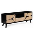 Boho TV Cabinet - 2 Door - 1 Drawer - 150cm - Medium - Geometric Design - Natural and Black - Mango Wood