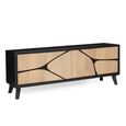 Boho TV Cabinet - 4 Door - 170cm - Large - Geometric Design - Natural and Black - Mango Wood