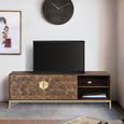 Caltan TV Unit - 2 Door - Walnut Mango Wood and Gold - Geometric