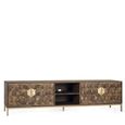 Caltan Large TV Unit - 4 Door - Walnut Mango Wood and Gold - Geometric