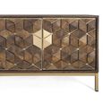 Caltan Large TV Unit - 4 Door - Walnut Mango Wood and Gold - Geometric