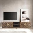 Caltan Large TV Unit - 4 Door - Walnut Mango Wood and Gold - Geometric