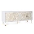 Dover TV Unit - White Carved Mango Wood - 4 Door - Large