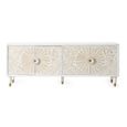 Dover TV Unit - White Carved Mango Wood - 4 Door - Large
