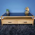TV Unit - Wood and Black Glass - 2 Drawer