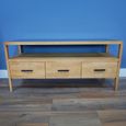 TV Unit - Wood and Black Glass - 3 Drawer