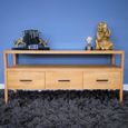 TV Unit - Wood and Black Glass - 3 Drawer