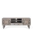 Edith Storage TV Unit - Grey Carved Mango Wood