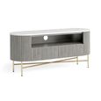 Isabella Grey TV Unit - 120cm Curved Storage Fluted - White Marble Top