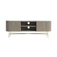 Isabella Grey TV Unit - 150cm Curved Storage Fluted - White Marble Top