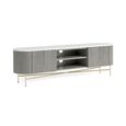 Isabella Grey TV Unit - 180cm Curved Storage Fluted - White Marble Top
