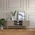 Isabella Grey TV Unit - 180cm Curved Storage Fluted - White Marble Top