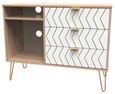 Jigsaw TV Unit - 95cm - with Gold Hairpin Legs - White and Oak