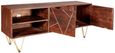 Kaza Dark Mango Wood 140cm TV Unit - Hairpin Legs with Gold Geometric Inlay