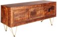 Kaza Dark Mango Wood 140cm TV Unit - Hairpin Legs with Gold Geometric Inlay