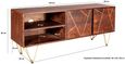 Kaza Dark Mango Wood 140cm TV Unit - Hairpin Legs with Gold Geometric Inlay