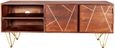 Kaza Dark Mango Wood 140cm TV Unit - Hairpin Legs with Gold Geometric Inlay