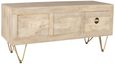 Kaza Light Mango Wood 140cm TV Unit - Hairpin Legs with Gold Geometric Inlay