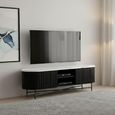 Lucas Black TV Unit - 180cm Fluted Curved - White Marble Top
