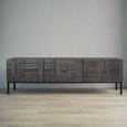 Macedonia TV Unit - Carved Dark Mango Wood - 3 Drawer - Large