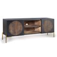 Refton TV Unit - Carved - Dark Mango Wood - 2 Door