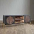 Refton TV Unit - Carved - Dark Mango Wood - 2 Door