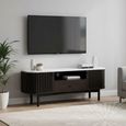 Soho Black TV Unit - 130cm - Slatted Small Storage - White Marble Top