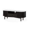 Soho Black TV Unit - 130cm - Slatted Small Storage - White Marble Top
