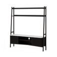 Soho Black TV Unit - 165cm - Slatted Ladder Large Storage - White Marble Top