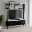 Soho Black TV Unit - 165cm - Slatted Ladder Large Storage - White Marble Top