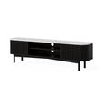 Soho Black TV Unit - 180cm - Slatted Large Storage - White Marble Top