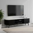 Soho Black TV Unit - 180cm - Slatted Large Storage - White Marble Top