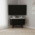 Soho Black TV Unit - Slatted Corner Storage - White Marble Top