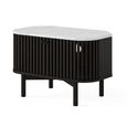 Soho Black TV Unit - Slatted Corner Storage - White Marble Top
