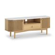 Soho Oak TV Unit - 130cm - Slatted Storage - White Marble Top